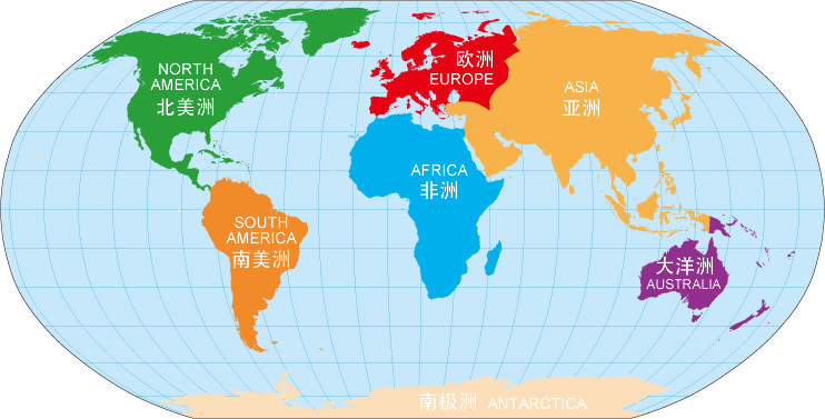 世界7大洲分布示意图