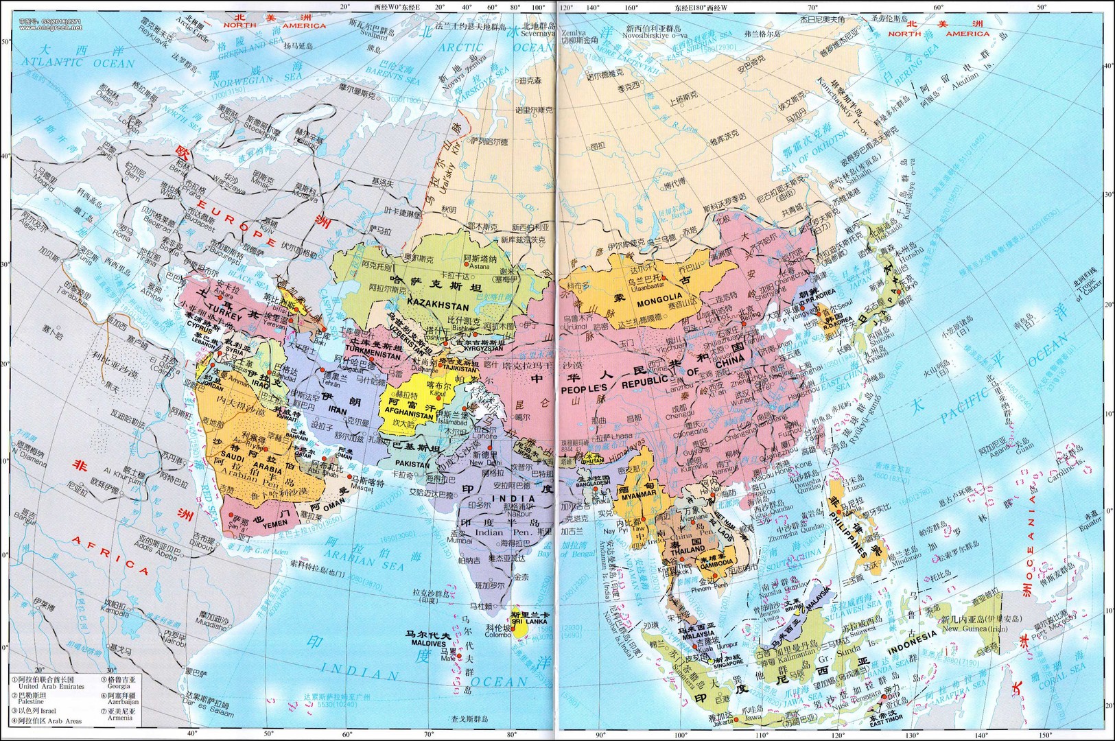 亚洲分布图简单图片